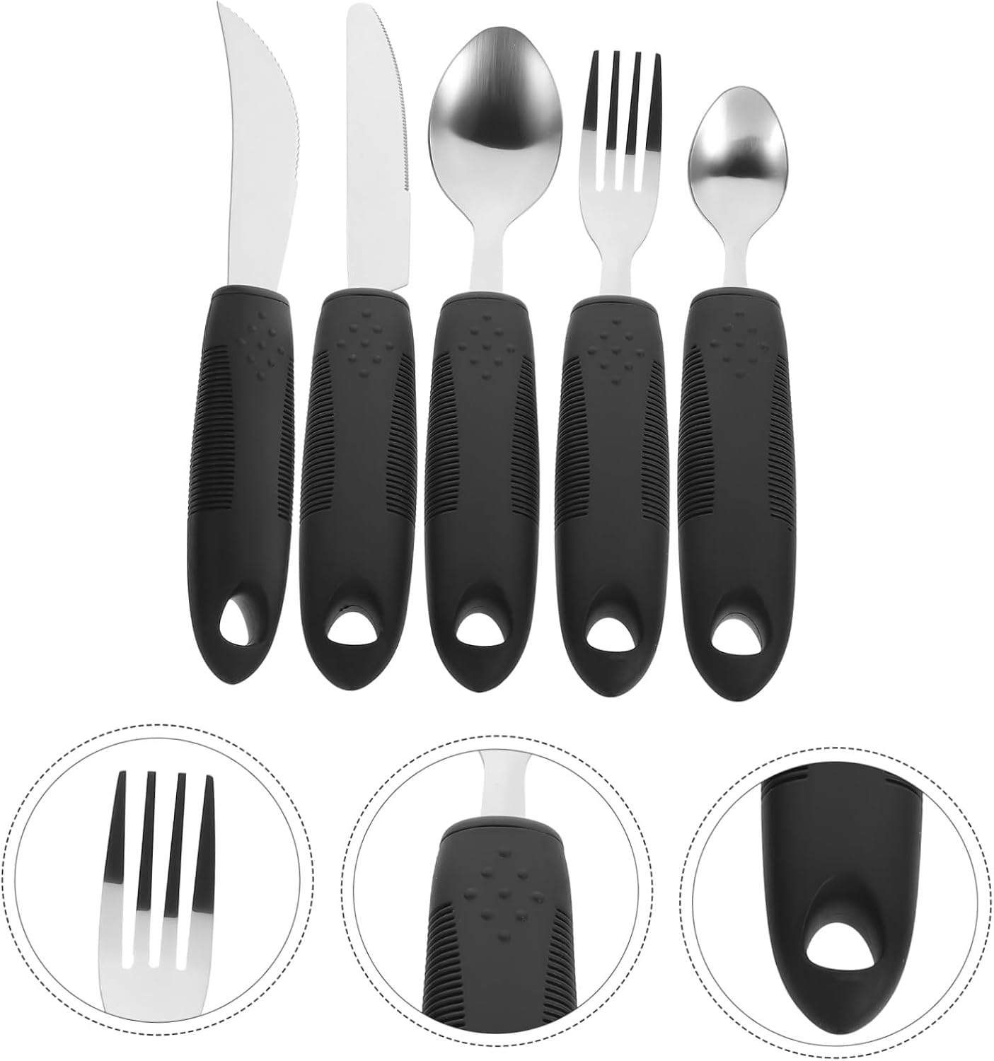 Anti-Slip Adaptive Elderly Tableware Lightweight Stainless Steel Utensils with Plastic Handles Portable Tremble Cutlery for Disabled Adults and Rehabilitation Use