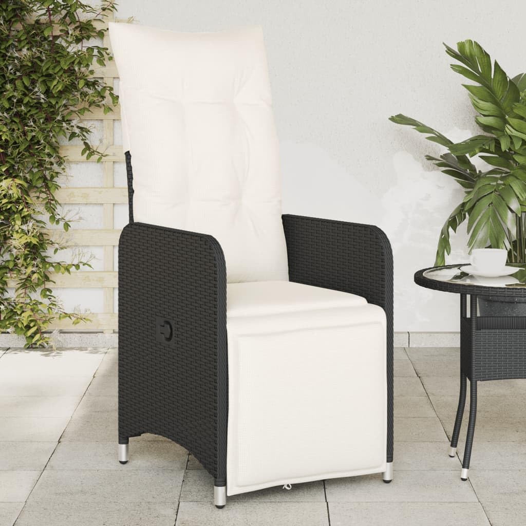 Poltrone reclinabili da giardino cuscini 2 pz rattan sintetico nero sedie da esterno resistente alle intemperie, poltrone per terrazze nere con poggiapiedi