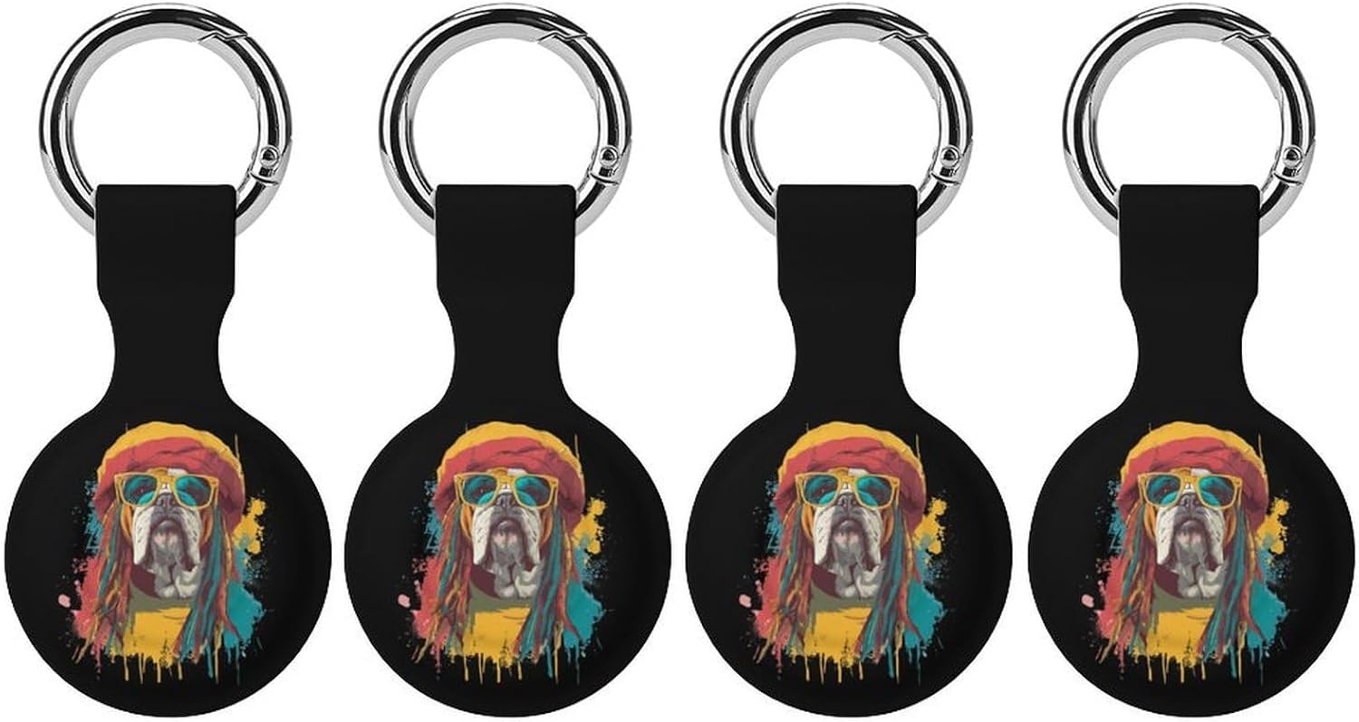 Bull Dog Rasta Funny Cover Compatible with AirTag Case Protector GPS Tracker Holder with Keychain