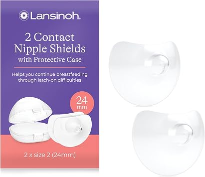 Lansinoh Contact Nipple Shields for Breastfeeding with Case 24mm Large | 2 pack - 100% Silicone - Ultra-thin - Support Flat & Invert Nipples - Breast Feeding Essentials