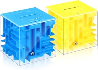 Syhood 2 Pieces Money Maze Puzzle Gift Box Cube Christmas Money Puzzle Holder Fun Gift for Cash Cool Challenging Brain Maze Games for Teens Adults Blue Yellow