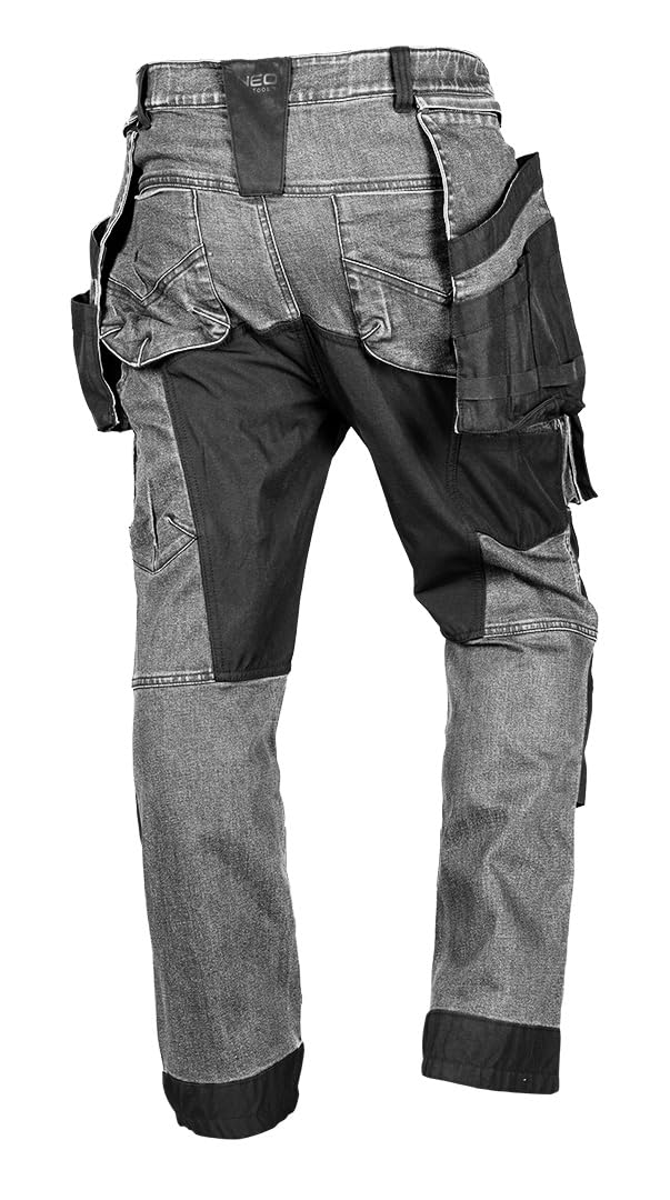 NEO TOOLS Robuste Jeans Arbeitshose, Strapazierfähige Bundhose für Herren | Aus Denim, 400 g/m² mit Kniepolstertaschen, Cordura-Verstärkungen & Stretch-Anteil