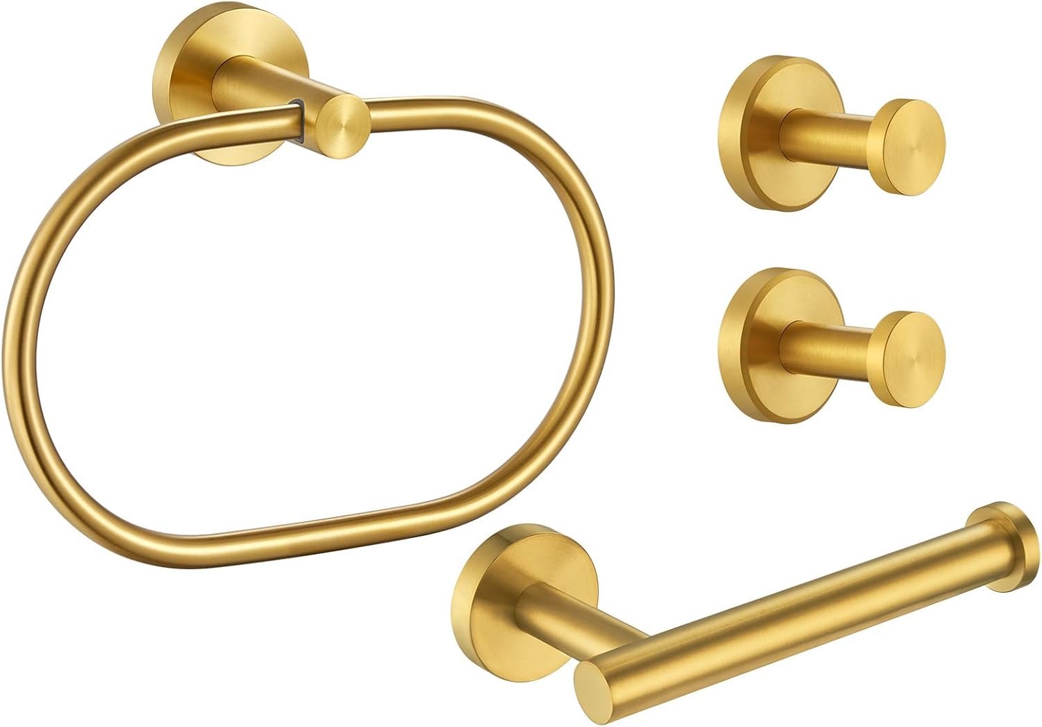 Angle Simple Swivel Towel Ring Bundle with Robe Hook 2 Pack, Toilet Paper Holder (Brushed Gold)
