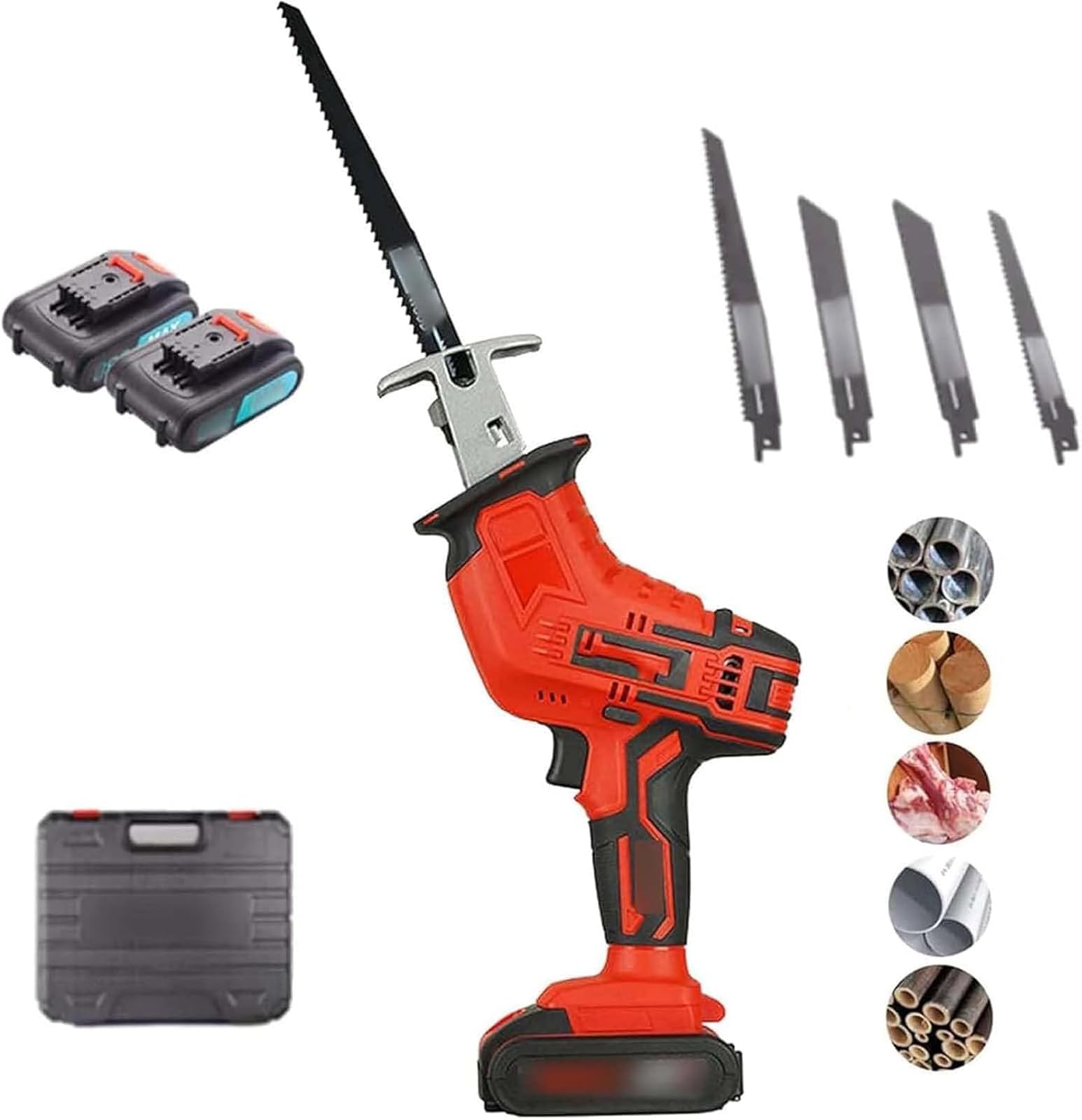 Potente Sega Elettrica a Batteria per Macellai, 450 W 21 V Senza Filo per Carne e Osso, Lame Intercambiabili – Per Macelleria, Cucina, Legno & Metallo(rosso,2Battery)