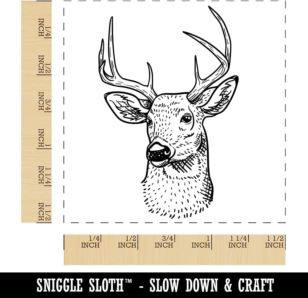 Majestic Deer Buck Head Hunter Hunting Self-Inking Rubber Stamp Ink Stamper - 1-1/2 Inch Large - Black Ink