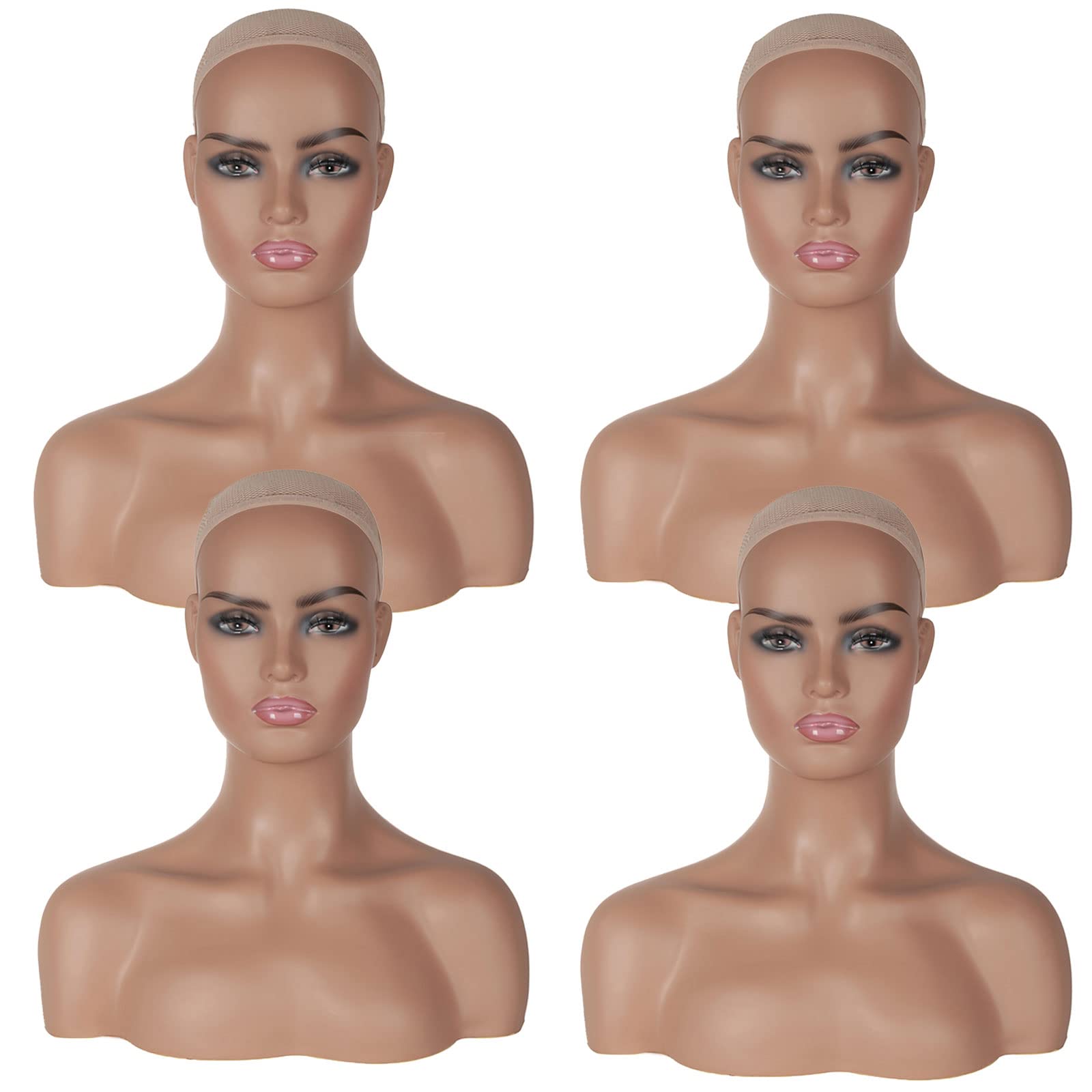 JINGFA Realistic Female Mannequin Head With Shoulders Display Manikin Head Bust for Wigs,Makeup,Beauty Accessories Displaying 4PCS