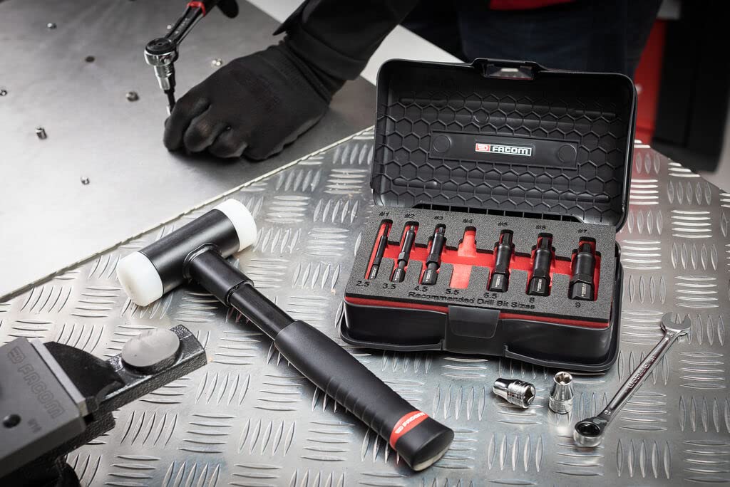 Facom SXE.J7MGRPPB Coffret De 7 Extracteurs De Vis Et Goujons Cassés - Dimensions Métriques De 2,5 Ã€ 9 Noir