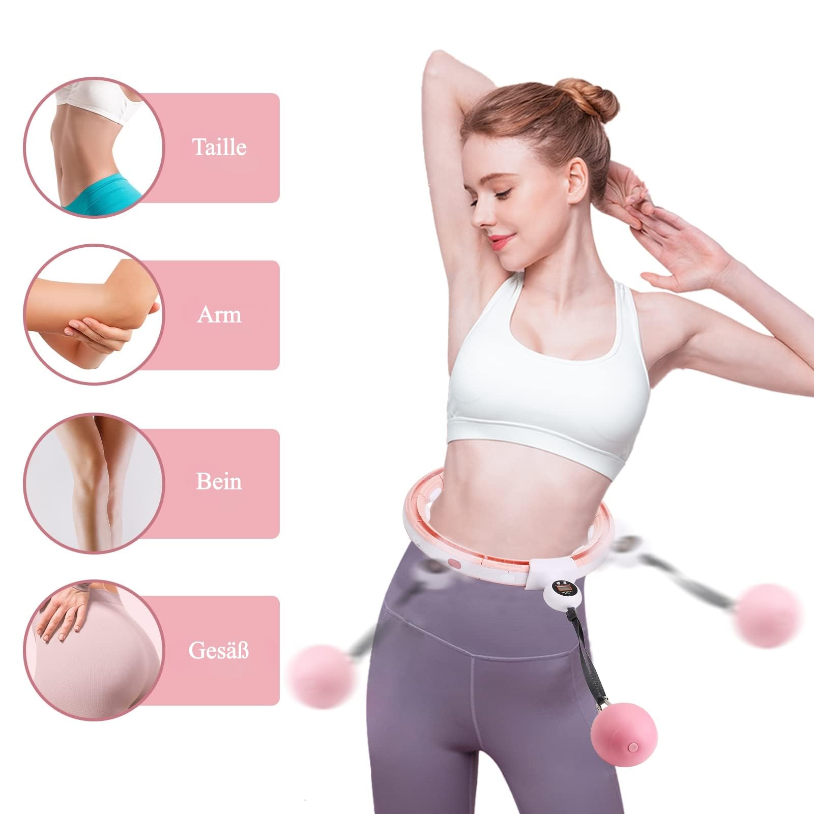LEAFIA Smart Fitness Hoop Reifen, Ruhig Hula Hoop mit Smart Zähler, Magnetscheiben und 16 Abnehmbaren Einstellbar Bewegliche Reifens, geeignet für Kinder Erwachsene Anfänger zum Abnehmen und Fitness