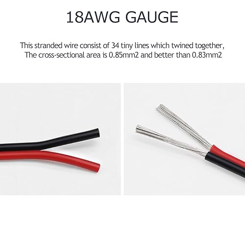 Miniatura 5 de MARSWIRE Cable eléctrico de calibre 18 AWG de 2 pines, cable de luz LED de CC de 12 V, cable de cobre de conexión automática, con carrete para