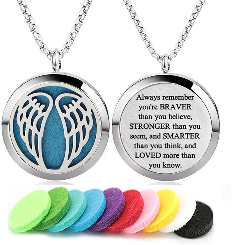 Aromatherapy Essential Oil Diffuser Necklace 316L Stainless Steel Locket Pendant with 24 Inch Chain