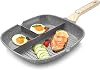 JUSTUP Nonstick Grill Pan, 3-in-1 Egg Pan 11 Inch Non Stick Skillet Pan, Heat Resistant Handle 3 Section Skillet Pancake Pan, Divided Pan Cooking Pan for Breakfast, Egg, Bacon and Burgers