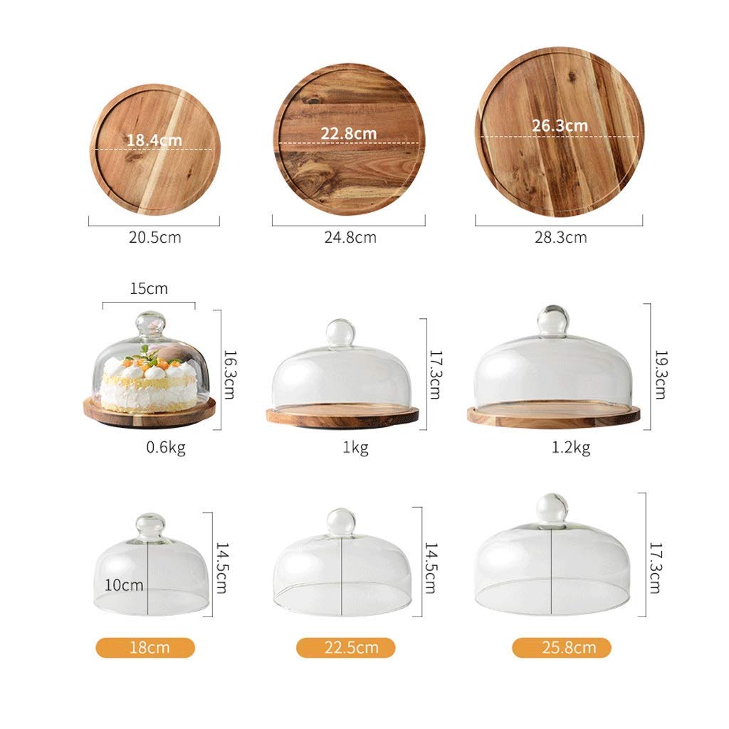 MU Rotierender Hölzerner Kuchen Kuppel-Chip-Holz-Flache Pizza-Dessert-Display-Tray-Nachmittag Tee-Kuchen-Glas-Staubabdeckung Brot-Pizza-Pfanne,24,8 cm,24,8 cm