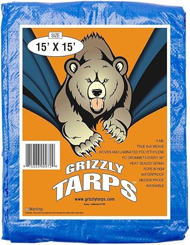 image for Grizzly Tarps by B-Air 15' x 15' Large Multi-Purpose Waterproof Heavy 