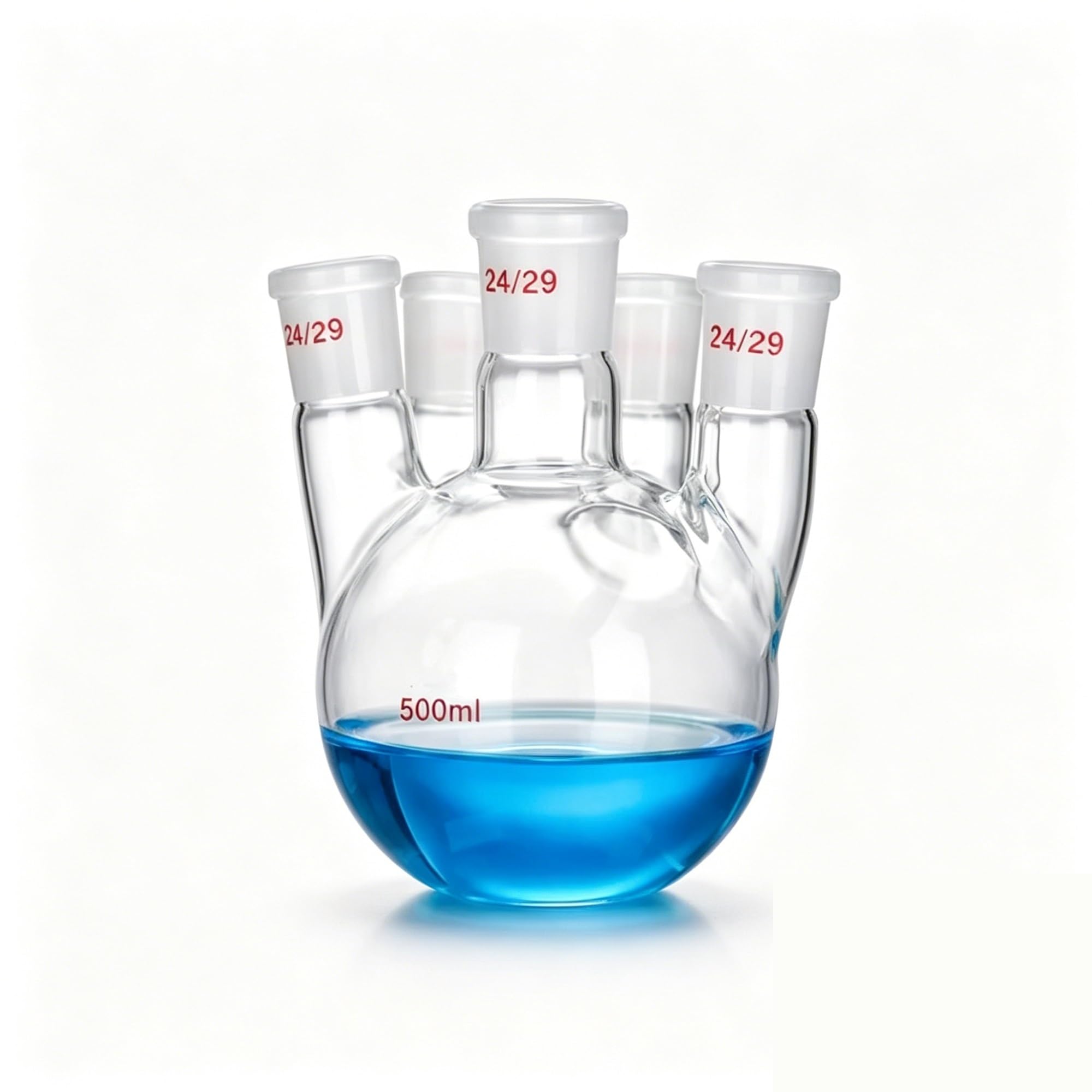 Matraz de cuatro cuellos de fondo Matraz de destilación de fondo de vidrio de borosilicato alto de boca recta(250ml 19 19 19 19)
