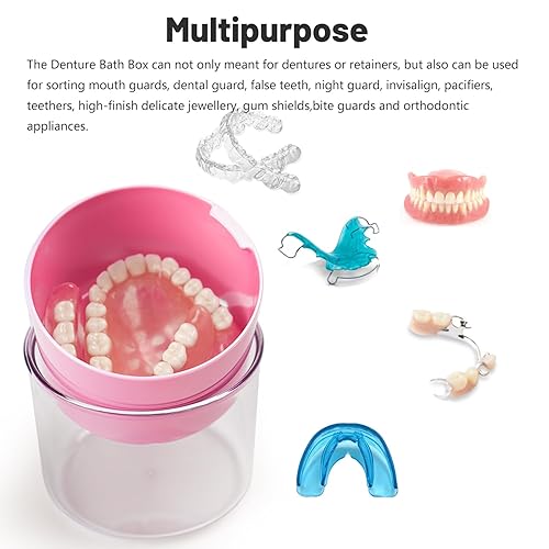 Miniatura 2 de Estuche de dentadura postiza, taza de baño a prueba de fugas, caja completa y parcial para limpieza de dentaduras postizas con colador, cepillo de
