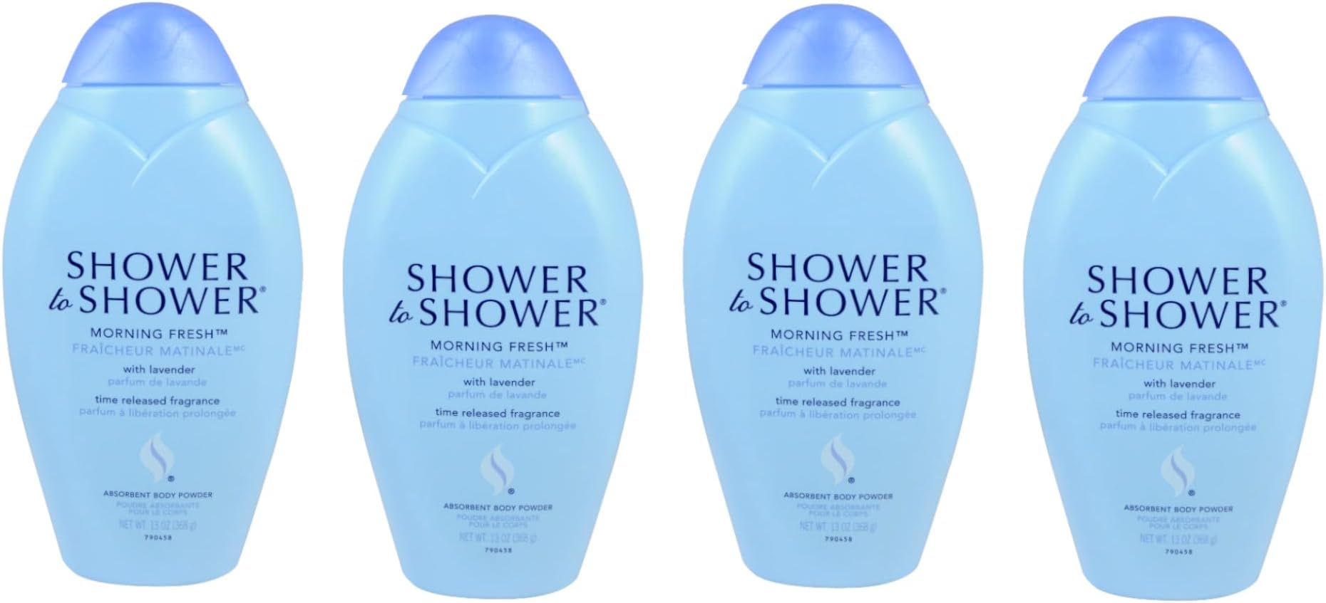 Shower to Shower Morning Fresh Body Powder with Lavender for Men & Women, Talc Free, Sweat Absorbing, Prevents Chafing & Odor, Deodorizing - 13 Ounce (Pack of 4)