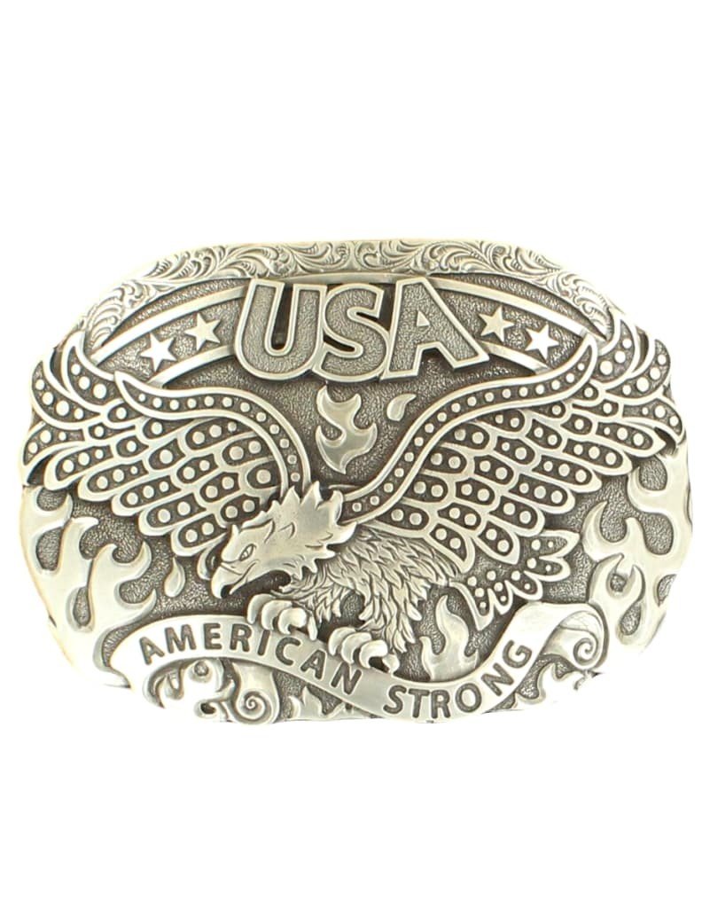 M&F Western Men's American Strong USA Eagle Oval Buckle, Silver, One Size