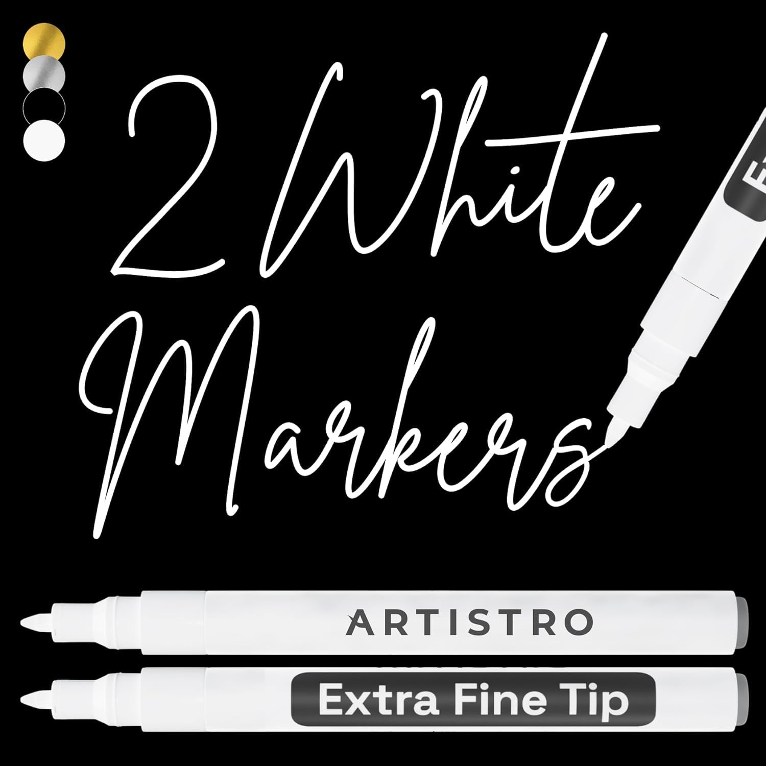 Artistro 2 White Acrylic Paint Pens for Rock Painting Ceramic Wood Glass Tire Plastic - 0.7mm Extra Fine Tip Paint Markers Ideal for Labeling DIY Crafts Art Projects