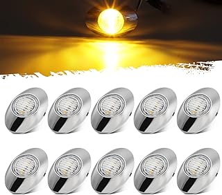 Partsam 10Pcs 3"x2" Amber 3 LED Side Marker Clearance Lights, Oval Chrome Semi Truck Panelite Light Replacement For Peterbilt Kenworth Freightliner