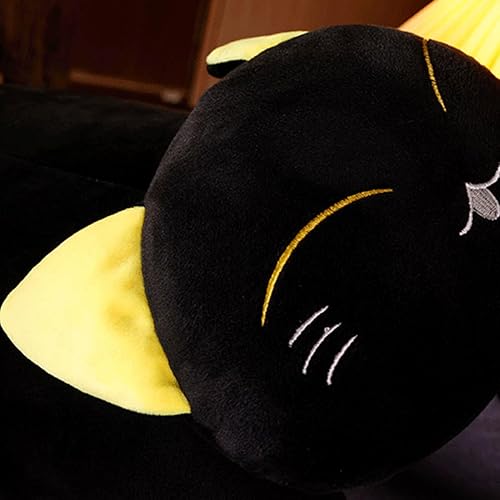 Miniatura 4 de Almohada de peluche grande de gato negro, súper suave, juguete de peluche de gatito, cojín de espalda de gatito de dibujos animados, muñecos de