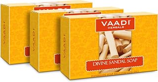 Vaadi Herbals Sandalwood Oil Bar Soap with Saffron & Turmeric - Natural Handmade Herbal Soap Pack of 3, All Skin Types, 8oz Total