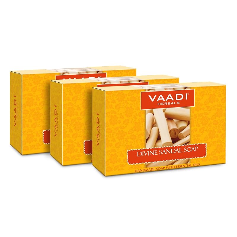 Sabonete em barra Vaadi Herbals com óleo de sândalo, açafrão e cúrcuma — Pacote com 3