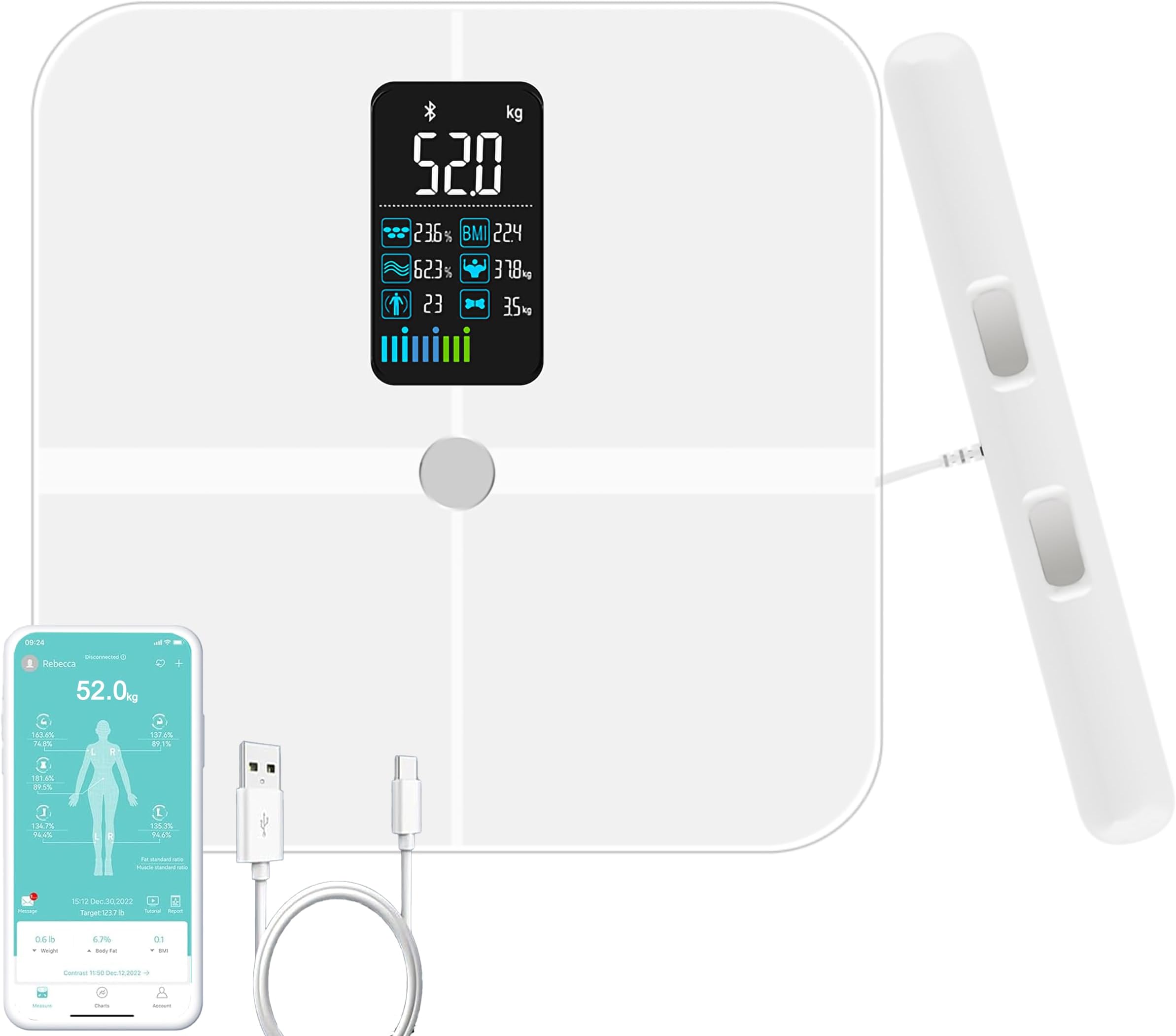 8 Electrode Smart Body Fat Scale, Scales for Body Weight and Fat, Large Display BMI Digital Weight Scale, Composition Analyzer with Report, Accurate Bathroom Scale for Weight Muscle White