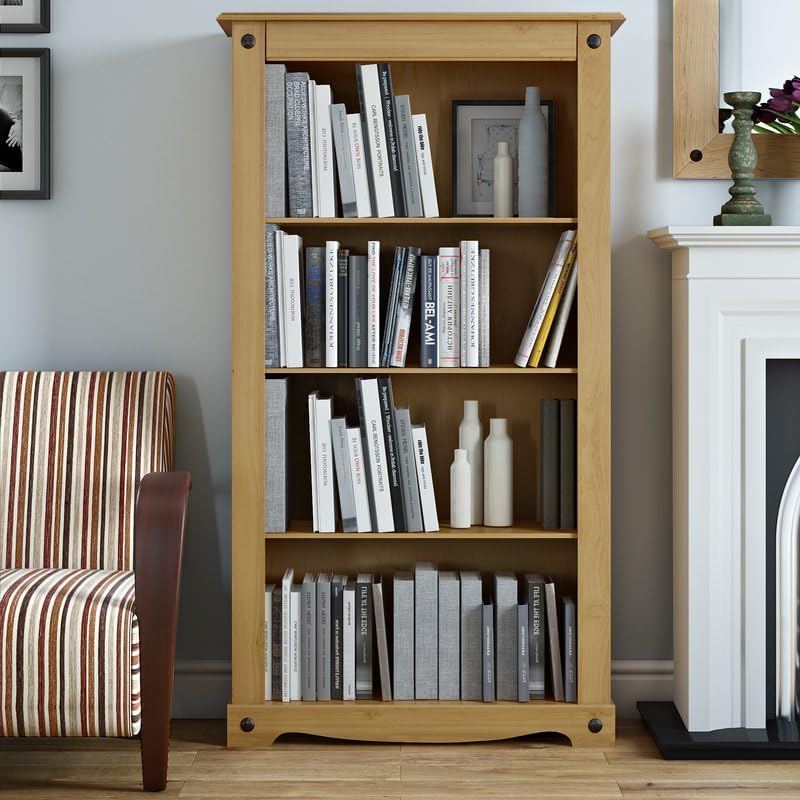 Corona Pine Bookcase 4 Book Shelves Medium Mexican Solid Wood Living Room Amazon.co.uk Home