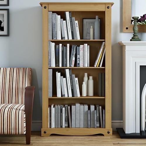 Corona Pine Bookcase 4 Book Shelves Medium Mexican Solid Wood Living Room