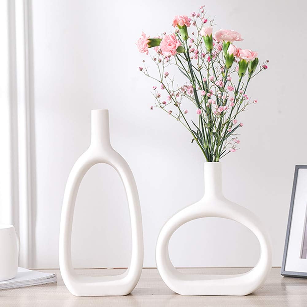 WEIDILIDU White Ceramic Vase 2 Piece Set Modern Home Decor Porcelain Vase Flower Vase Frosted Statue Decoration (W 1176)