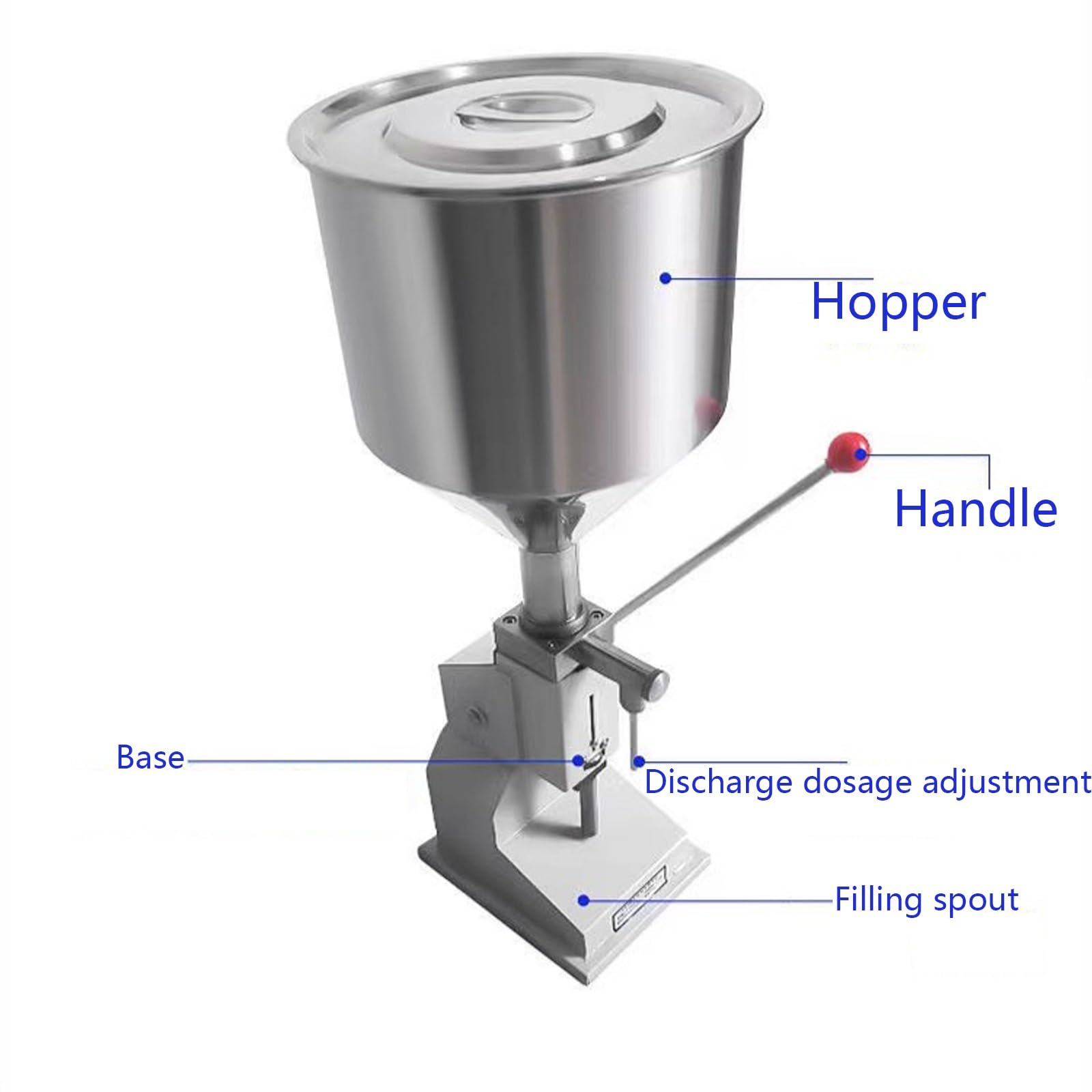 Llenadora Manual A03 de Acero Inoxidable para líquidos en Pasta, con tolva de 10 l, para cremas, Bebidas y champús (5-60 ml)
