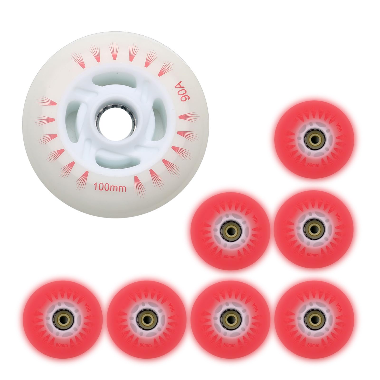 Genérico Ruedas para Patines en Línea Interior Exterior Paquete de 8 Ruedas con Luz LED de 90 A Y Rodamientos (para Cualquier Producto Que Utilice Ruedas en Línea)