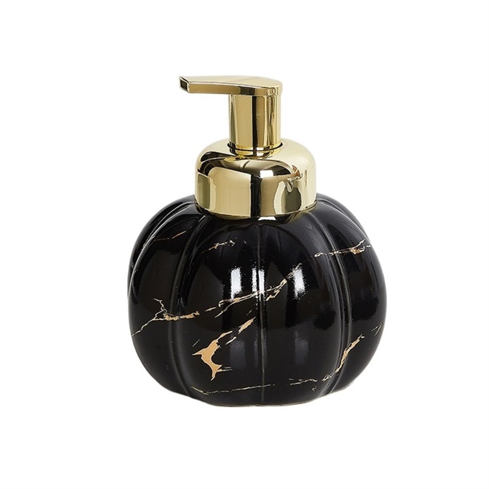 Cyairong-22 Black Soap Dispenser 460Ml/15.5Oz Rounded Bathroom Soap Dispenser Ceramics With Golden Pump And Exquisite Marble Patterns(Black)