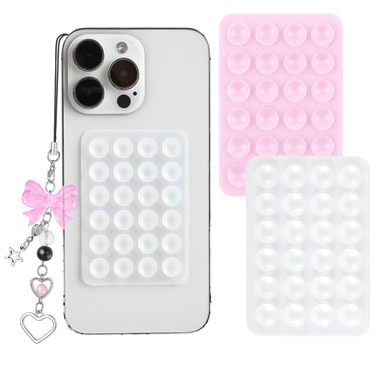 Gjinxi 2Pcs Silicone Suction Phone Case Mount, Non Slip Suction Cup Phone Mount with Phone Lanyard Mobile Fidget Mirror Holder for Selfies and Tiktok Videos Compatible with IOS and Android Cases