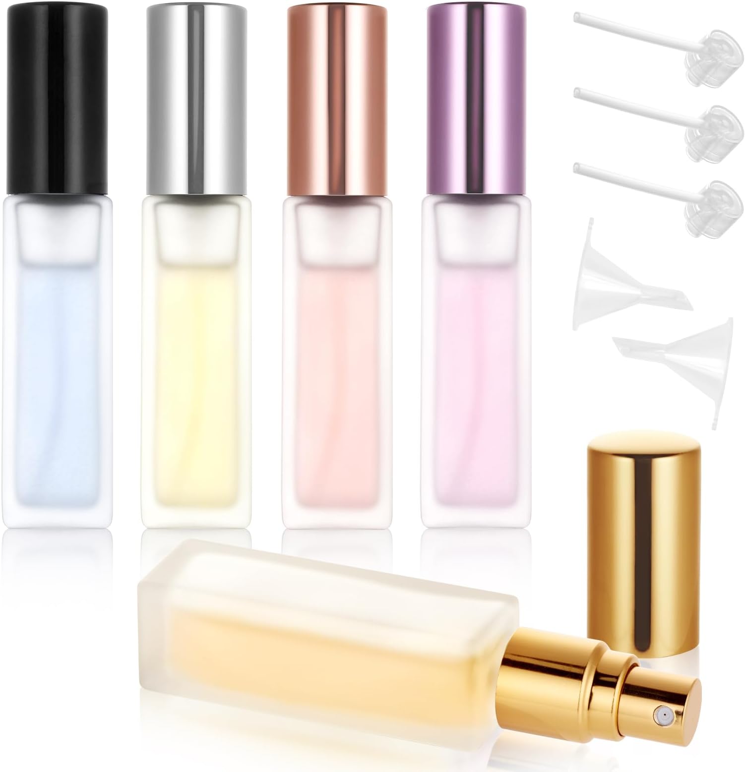 Small Perfume Spray Bottle Glass, 5pcs 10ml Perfume Atomizer Travel, Cologne Travel Bottle Refillable (5pcs-Black + Silver + Gold + Pink + Purple)