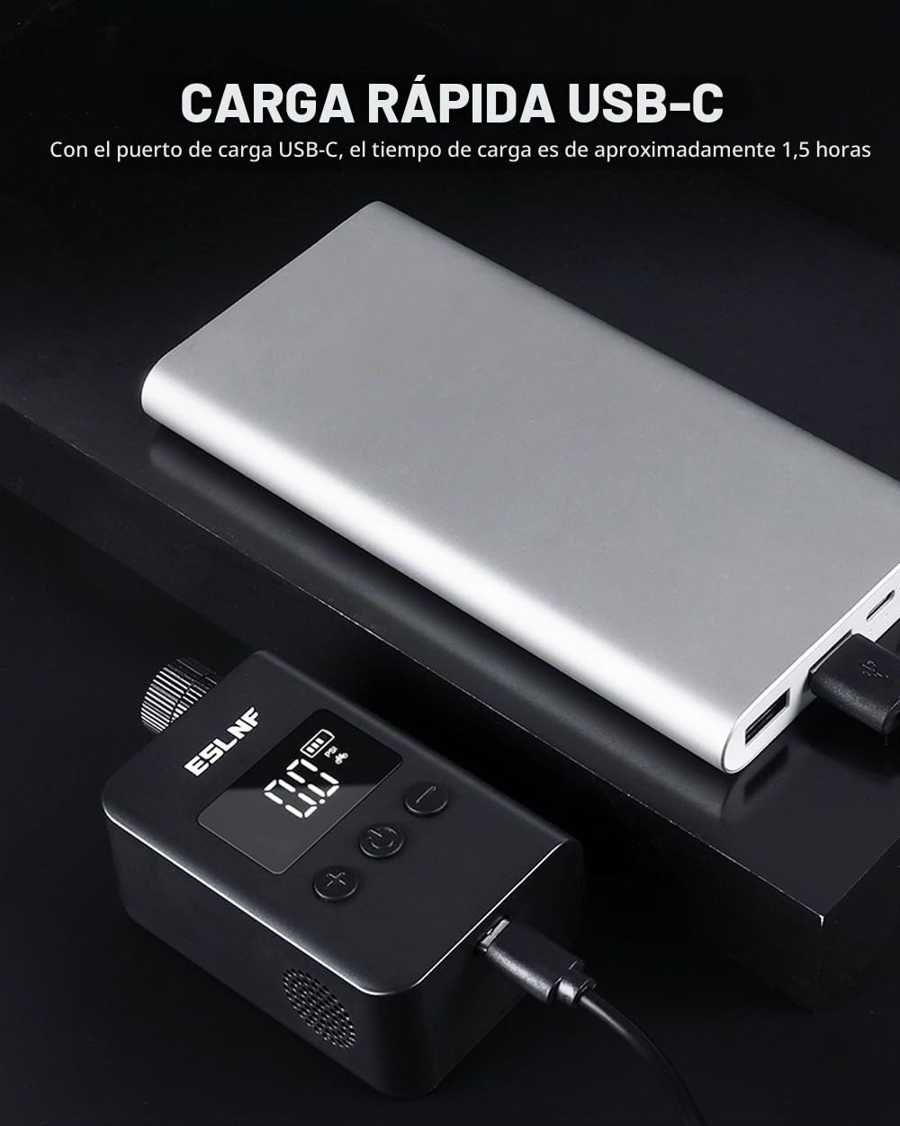 Minibomba eléctrica para bicicleta con medidor de presión digital LCD, ultrapequeña, 120 psi, 500 mAh, batería recargable tipo C, minibombas para bicicletas