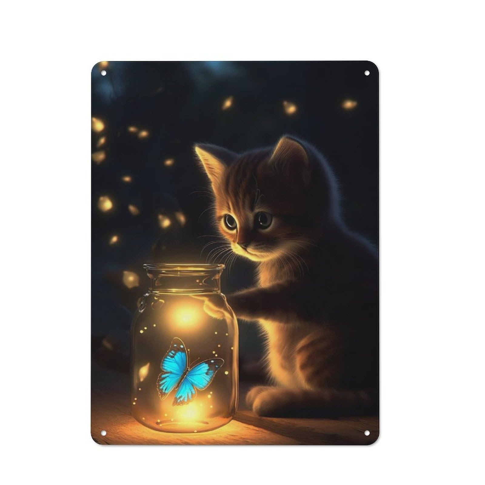 Junmoney Cat Butterfly Jar For Garden Room Or Summerhouse, Retro Metal Sign 40X30cm, For Metal Sign Collectors, For Vintage Wall Decor Fans