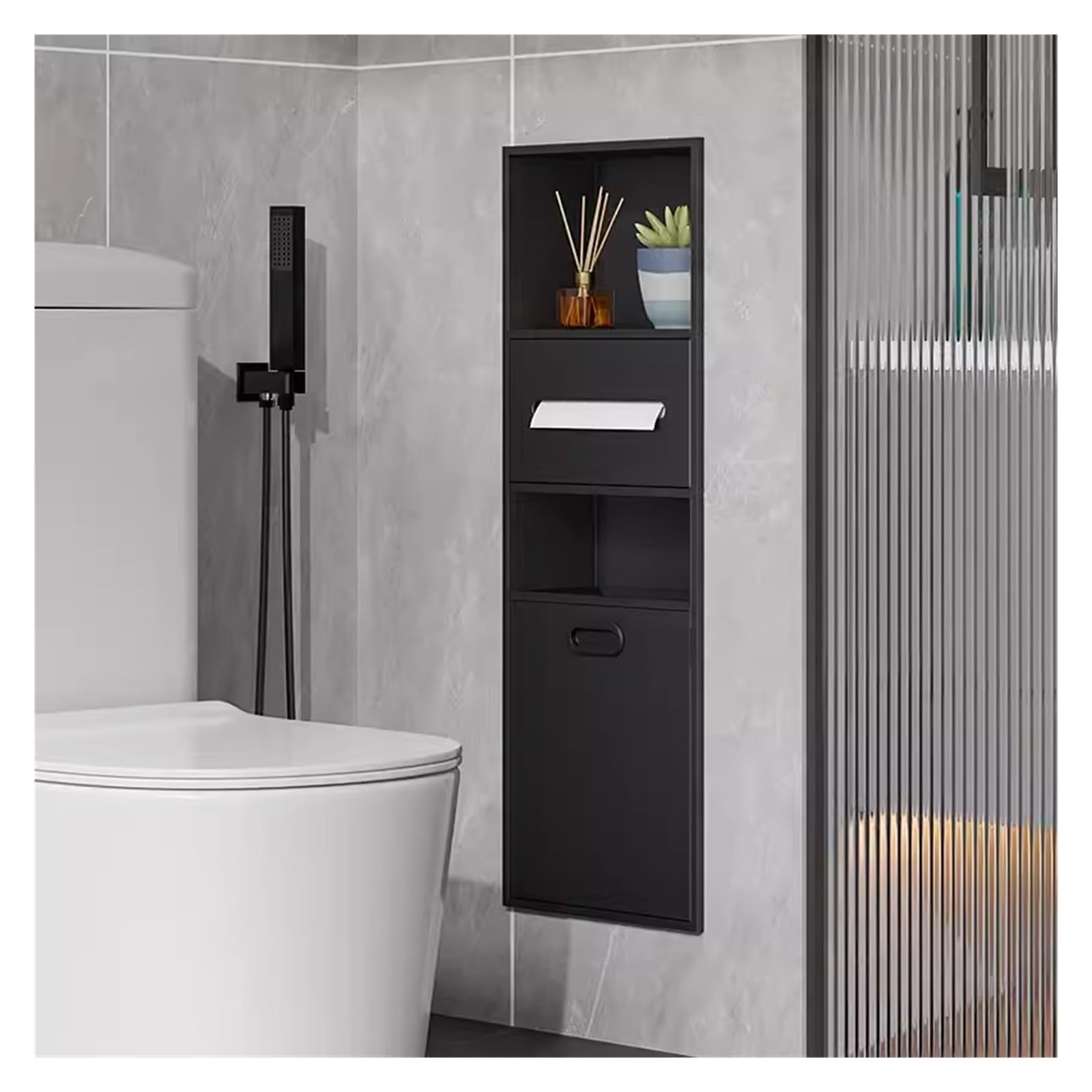 Étagère de douche encastrée en acier inoxydable noir mat design minimaliste