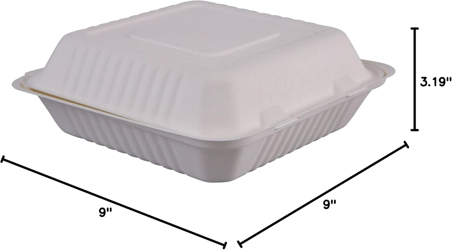 Boardwalk Bagasse Food Containers, Hinged-Lid, 1-Compartment 9 x 9 x 3.19, White, Sugarcane, 100/Sleeve, 2 Sleeves/Carton