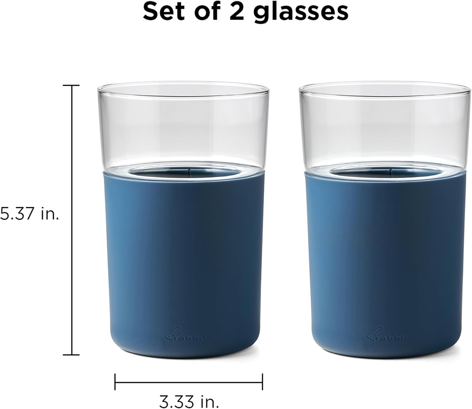 Rabbit Freezable Beer Glass Set of 2 with Cooling Gel Packs and Silicone Sleeves - Slate, Insulated Freezer Beer Glasses That Keep Beer Cold for Hours