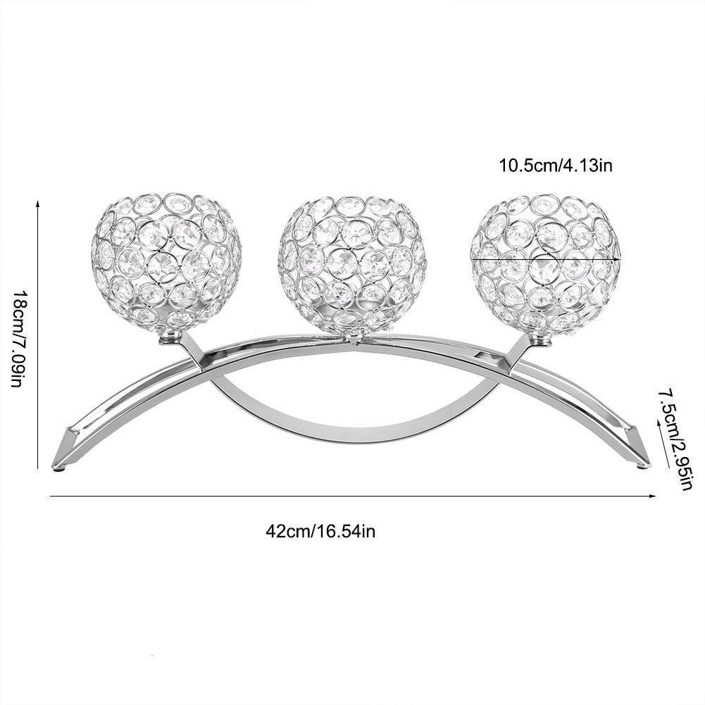 Moderni Candelabro di Cristallo, 3 Bracci Candelabro Portacandele, Decorazioni per Matrimoni e Regali Pasquali San centrotavola Moderno, 46.5 * 12.5cm(argento)