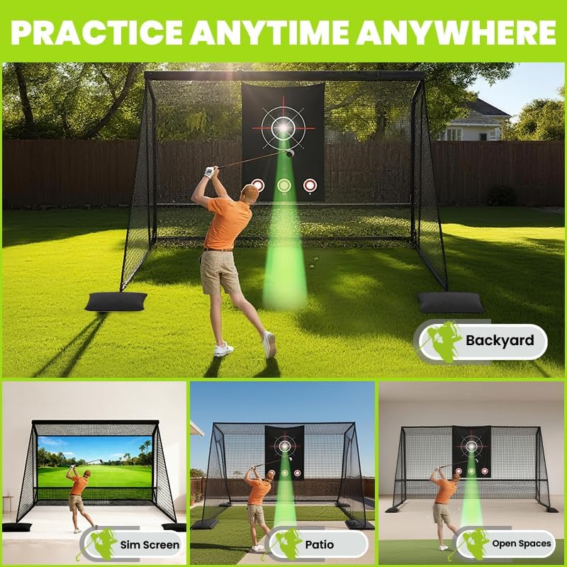 10x7ft Golf Hitting Practice Net with Dual Side Net Barriers & Durable Heavy Duty Steel Frame, Golf Nets Backyard Driving, Chipping & Swing Training for Indoor&Outdoor - Image 8