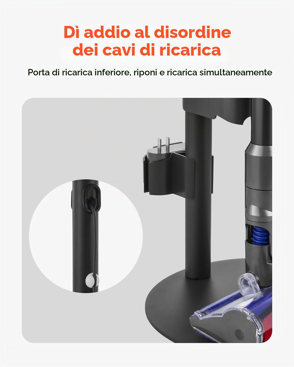 VEVOR Supporto per Aspirapolvere, Compatibile con Accessori della Serie V7 V8 V10 V11 V12 V15, Supporto Universale Porta Aspirapolvere con 4 Cuscinetti Antiscivolo e 3 Clip per Riporre 6 Testine