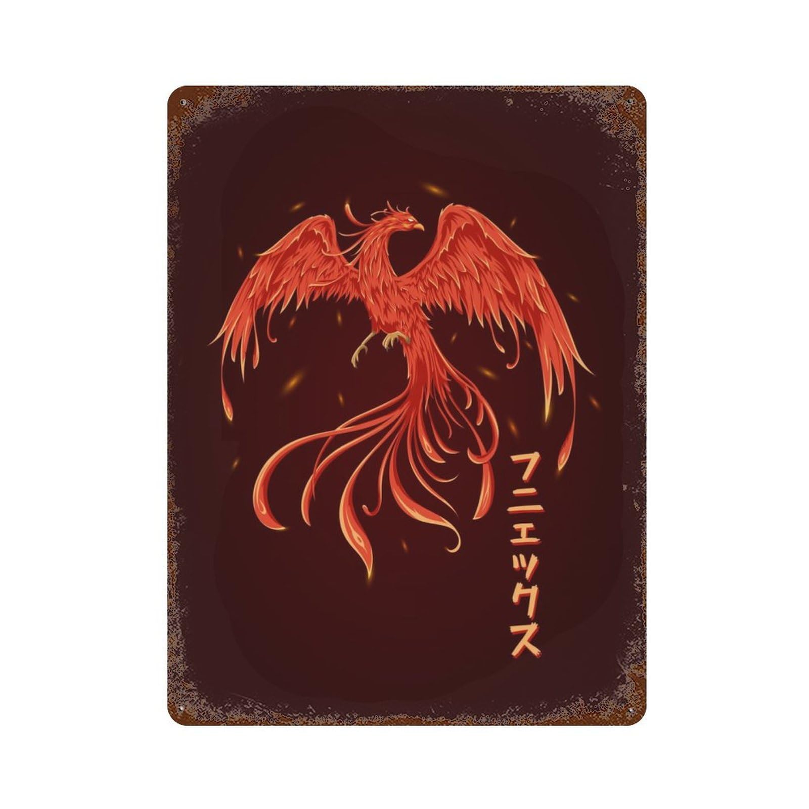 Distressed Metal Wall Sign Fiery Phoenix 15.7"x11.8", Retro Wall Decor for Basement, Hobby Room And Garage Decor