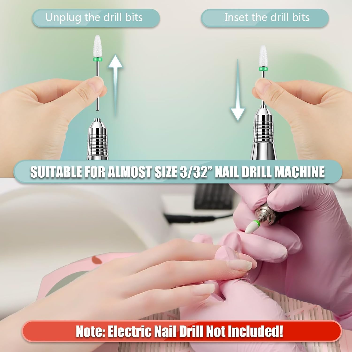 Depvko 13 nakładek do wierteł do paznokci, bity 3/32" do wiertarki do paznokci Nail Tech, węglikowe diamentowe ceramiczne bity do paznokci Efile z pędzelkiem, bity do usuwania skórek do akrylowego