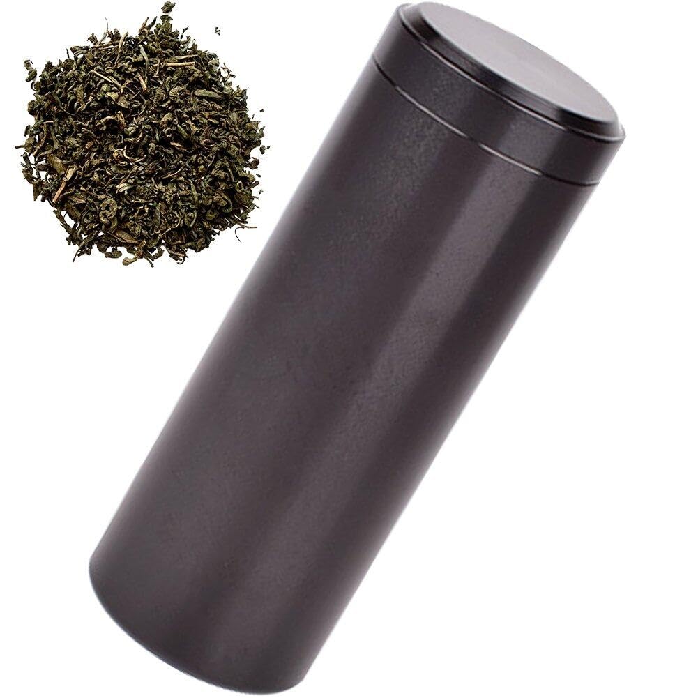 Dinntty Black Aluminum Tea Jar Airtight Smell Proof Tea Canister Multipurpose Storage Container For Spices Coffee Teas