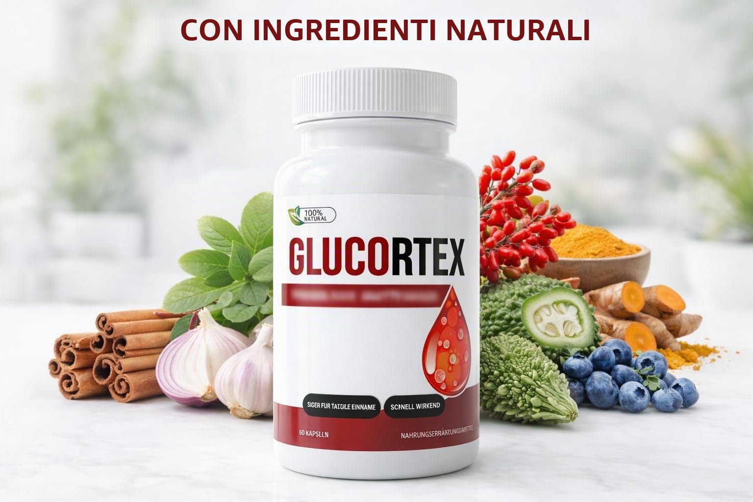 GLUCORTEX Integratore Alimentare – 60 Capsule – con Vitamina C, Cannella, Gelso Bianco, Cromo e Estratti Vegetali (3)