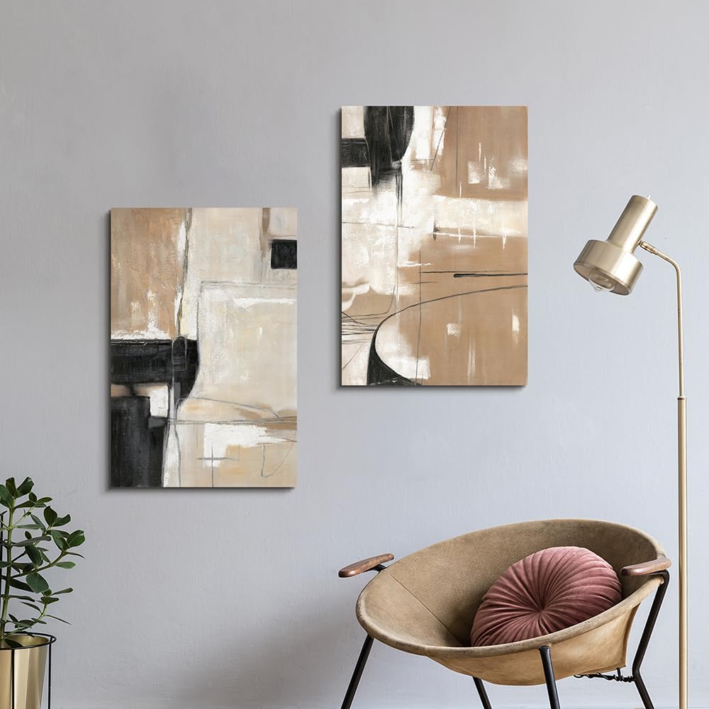 WALLSUP DECOR Abstract Geometric Shapes Illustrations Modern Abstract Painting Wall Art - Black And Brown canvas wall decor For Living Room Bedroom Office Hallway(Brown&Blcak, 16 * 11)