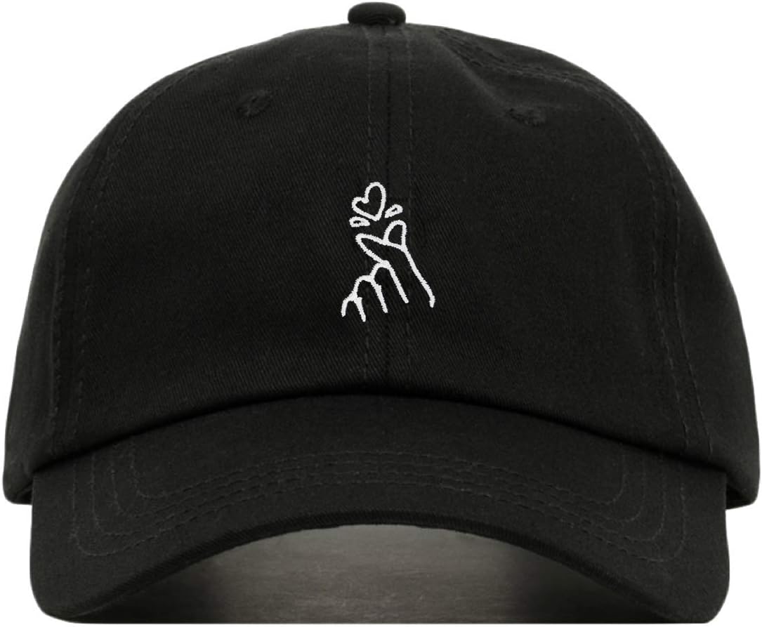 Korean Heart Baseball Hat, Embroidered Dad Cap, Unstructured Soft Cotton, Adjustable Strap Back (Multiple Colors)