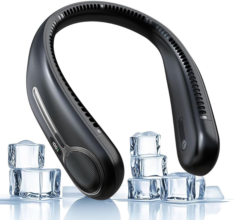 Portable Neck Fan,Hands Free Personal Wearable Bladeless Fan,6000mAh USB Rechargeable,360° Cooling,LED Display,4-Speeds,Birthday Gifts for Men Women Dad Mom,Fathers Day,Mothers Day Gifts (Black)